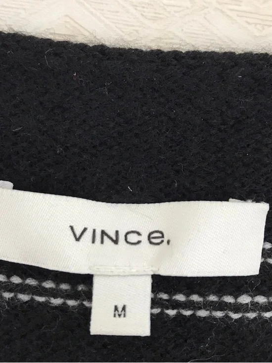 Vince Black Crewneck Sweater with White Stripes - Picture 3 of 7